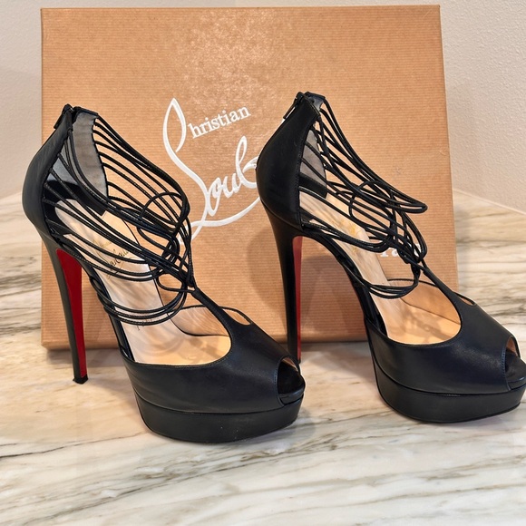 Christian Louboutin Black Peep-Toe Heels - Picture 2 of 6